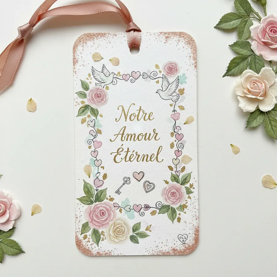 Génère moi une images de signet dans le style romance, que je pourrais facile...