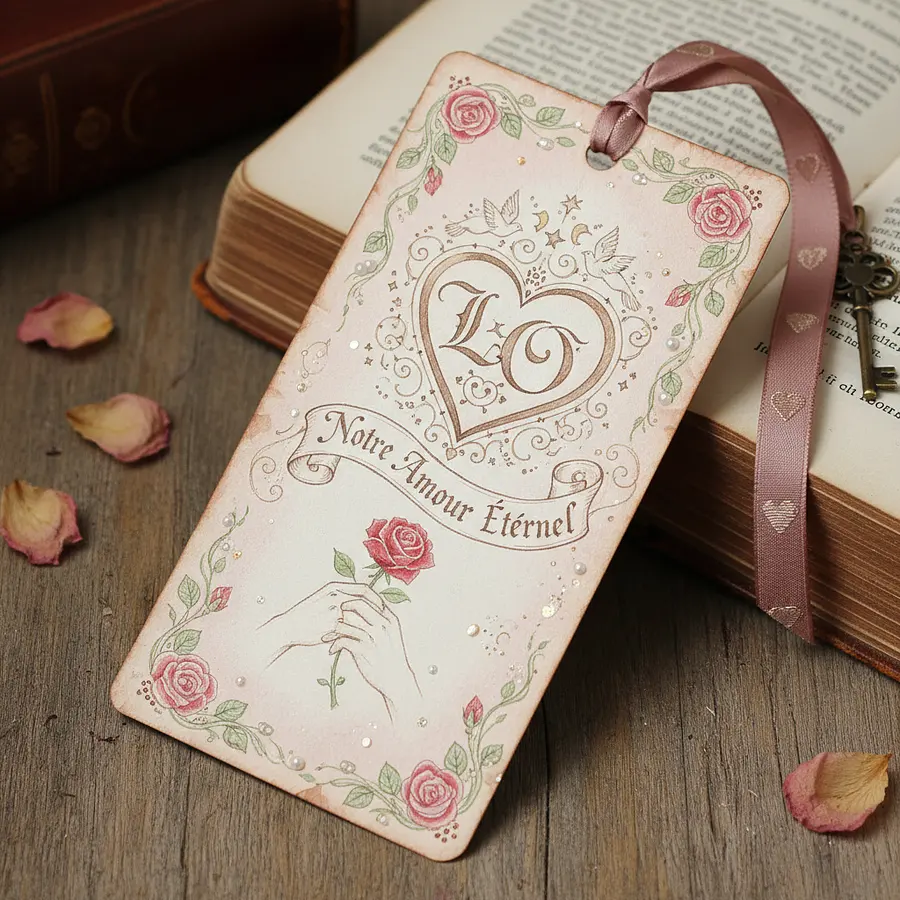 Génère moi une images de signet dans le style romance, que je pourrais facile...