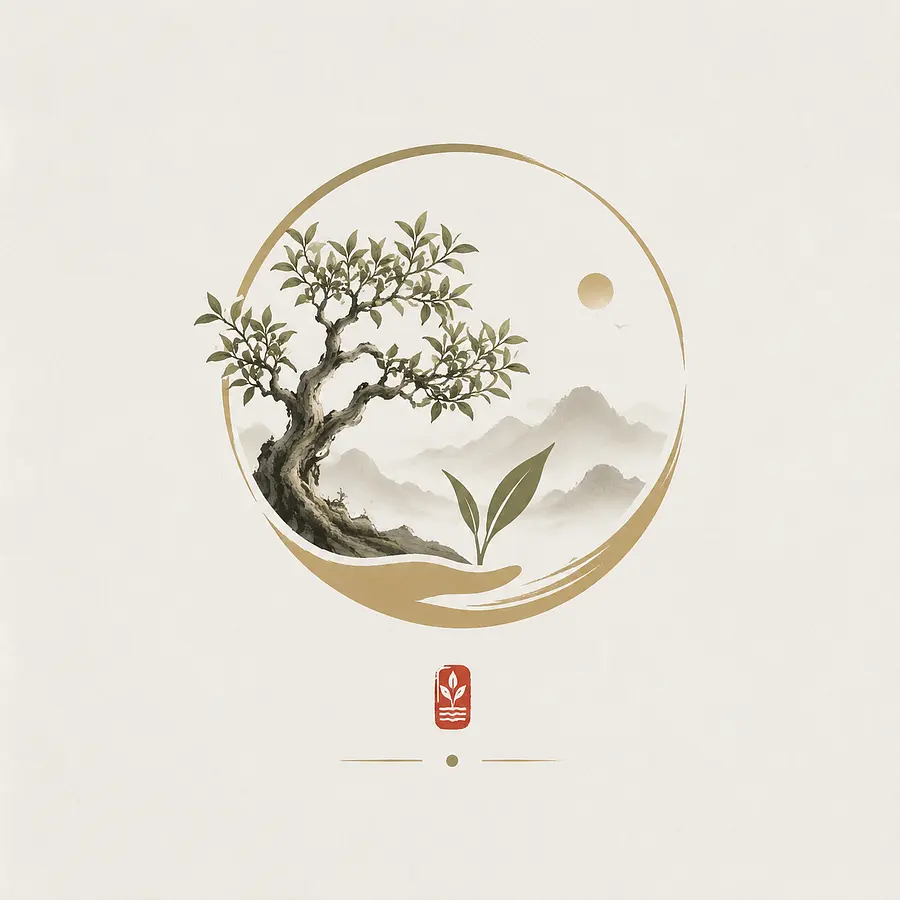 茶叶logo“优然雅集”，茶叶品种:云南古树茶设计要求：简约、大气。艺术化，有识别性。图形中不要采用文字的缩写，更多的体现茶叶元素，体现古典的中式禅意