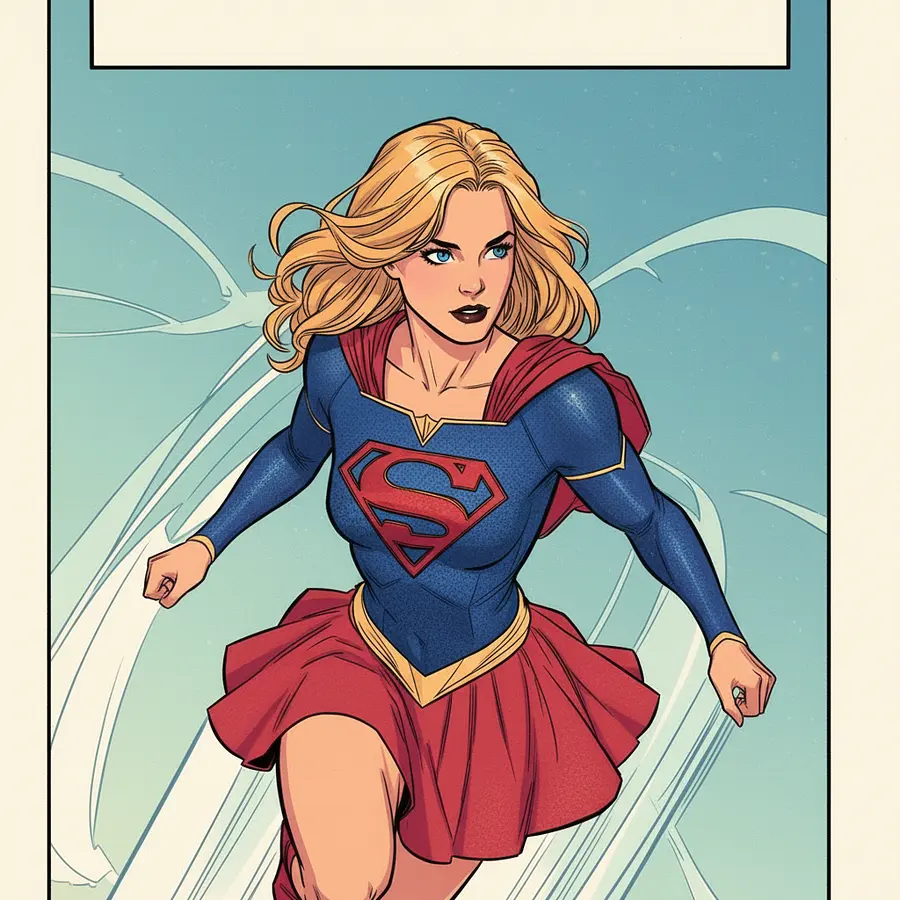 Remplace le S de Supergirl par le S rouge et jaune de Superman 

Refait moi cette image en vers...