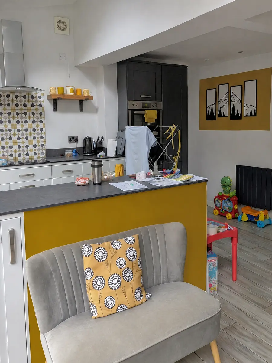 Make breakfast bar wall deeper 
mustard colour